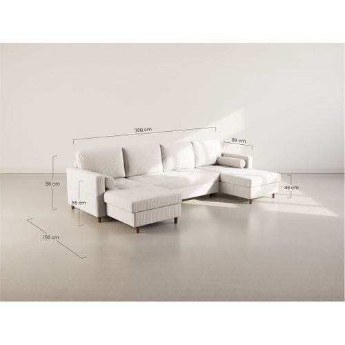 Canapé Panoramique Convertible 7 Places Marceau En Velours Côtelé Beige