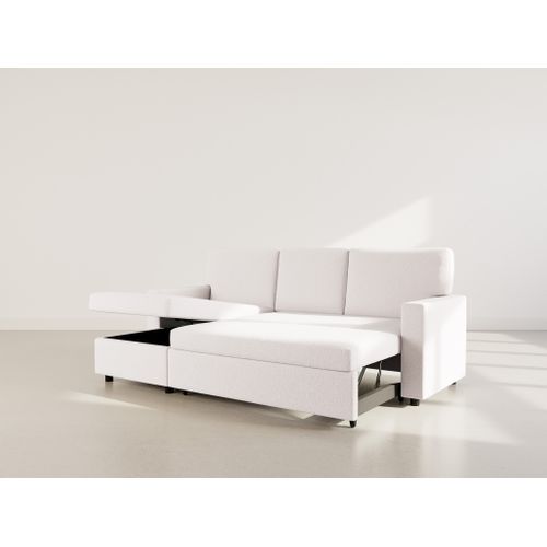 Canapé Angle Réversible Convertible 4 Places Meiya En Tissu Bouclette Beige