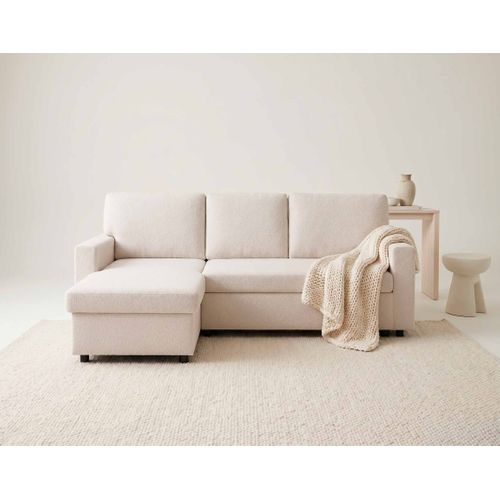 Canapé Angle Réversible Convertible 4 Places Meiya En Tissu Bouclette Beige