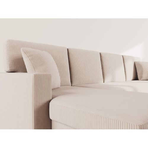 Canapé Panoramique Convertible 7 Places Meiya En Velours Côtelé Beige