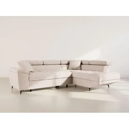Canapé D'angle Droit 5 Places Convertible Avec Têtières Et Coffre En Velours Texturé Camille