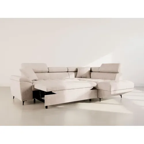 Canapé D'angle Droit 5 Places Convertible Avec Têtières Et Coffre En Velours Texturé Camille