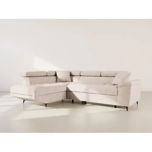 Canapé D'angle Gauche 5 Places Convertible Avec Têtières Et Coffre En Velours Texturé   Camille