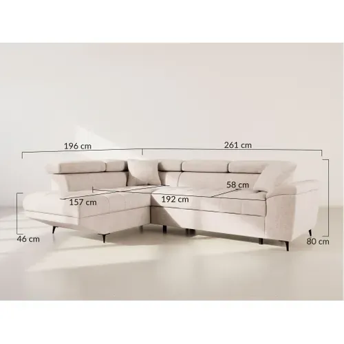 Canapé D'angle Gauche 5 Places Convertible Avec Têtières Et Coffre En Velours Texturé   Camille