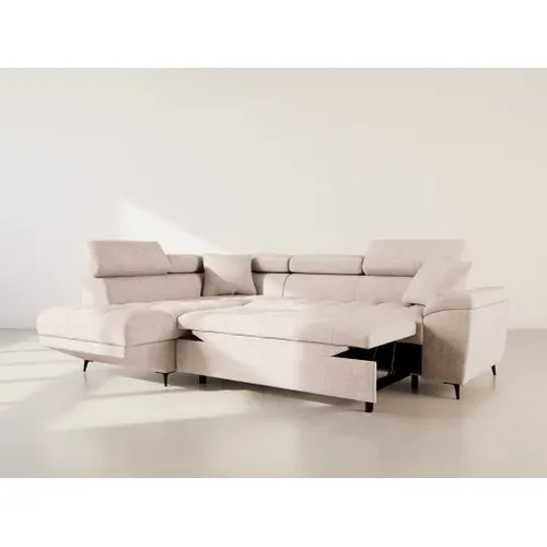 Canapé D'angle Gauche 5 Places Convertible Avec Têtières Et Coffre En Velours Texturé   Camille