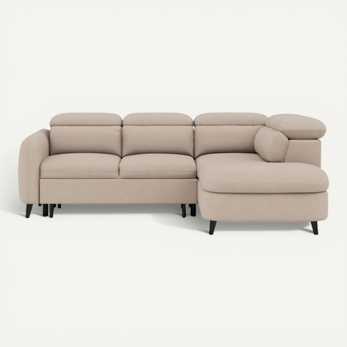 Canapé Angle Droit Convertible 5 Places Opaline En Tissu Texturé Beige