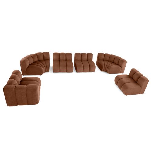 Debbie - Canapé Modulable Panoramique D'angle Droit 7 Places En Tissu Texturé Terracotta