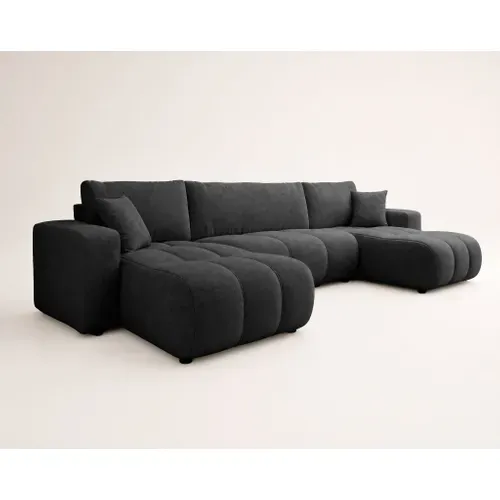 Nicole - Canapé Panoramique 7 Places Convertible En Tissu Gris Anthracite