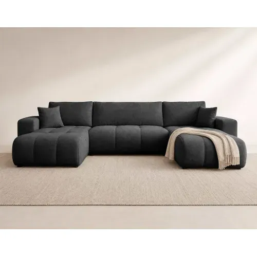 Nicole - Canapé Panoramique 7 Places Convertible En Tissu Gris Anthracite
