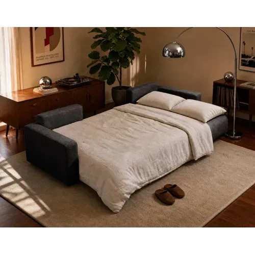 Nicole - Canapé Panoramique 7 Places Convertible En Tissu Gris Anthracite
