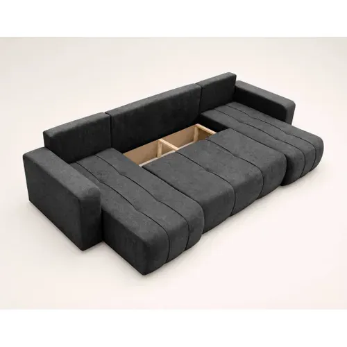 Nicole - Canapé Panoramique 7 Places Convertible En Tissu Gris Anthracite