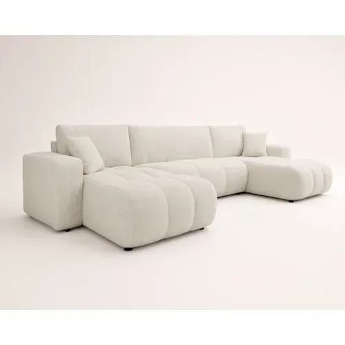 Nicole - Canapé Panoramique 7 Places Convertible Avec Coffre En Tissu Beige