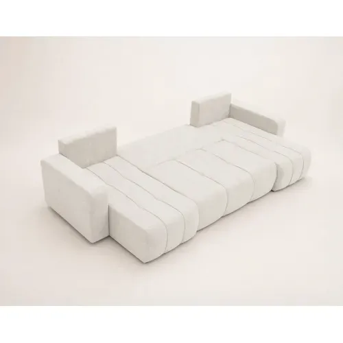 Nicole - Canapé Panoramique 7 Places Convertible Avec Coffre En Tissu Beige