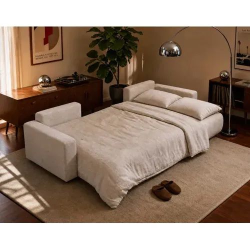 Nicole - Canapé Panoramique 7 Places Convertible Avec Coffre En Tissu Taupe