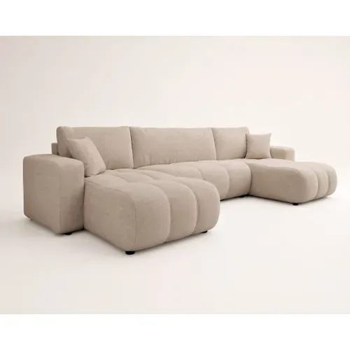 Nicole - Canapé Panoramique 7 Places Convertible Avec Coffre En Tissu Taupe