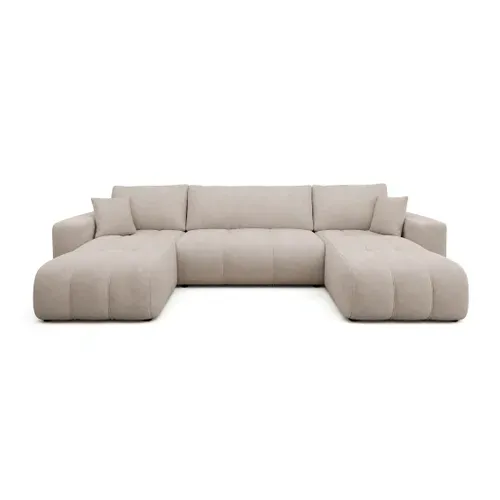 Nicole - Canapé Panoramique 7 Places Convertible Avec Coffre En Tissu Taupe