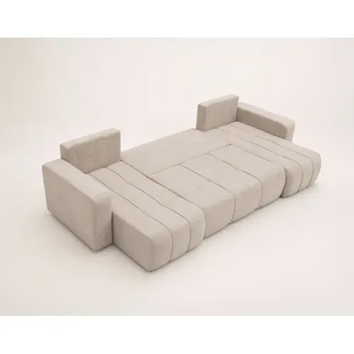 Nicole - Canapé Panoramique 7 Places Convertible Avec Coffre En Tissu Taupe