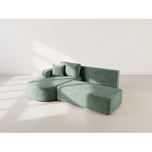 Canapé Angle Gauche Convertible 4 Places Miro En Velours Texturé Vert