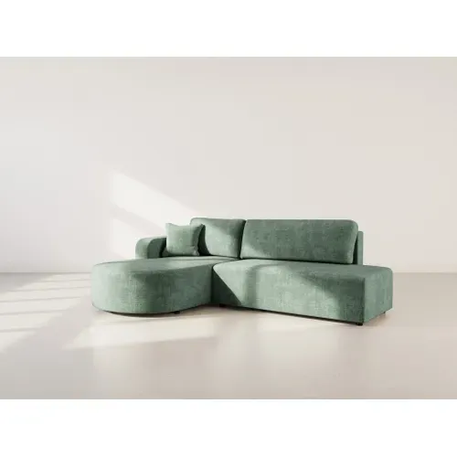 Canapé Angle Gauche Convertible 4 Places Miro En Velours Texturé Vert
