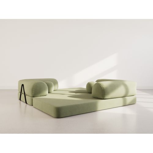 Canapé Droit Convertible 3 Places Nebula En Velours Texturé Vert Sauge