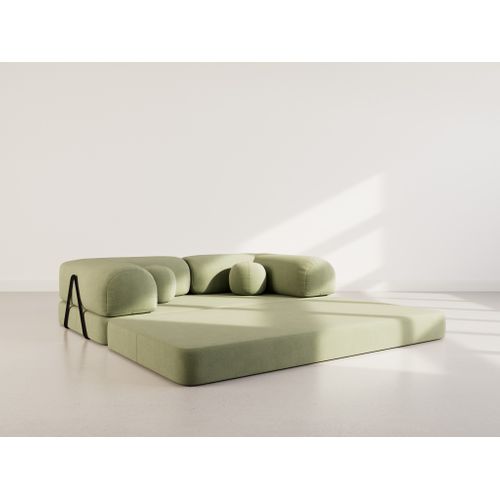 Canapé Droit Convertible 3 Places Nebula En Velours Texturé Vert Sauge