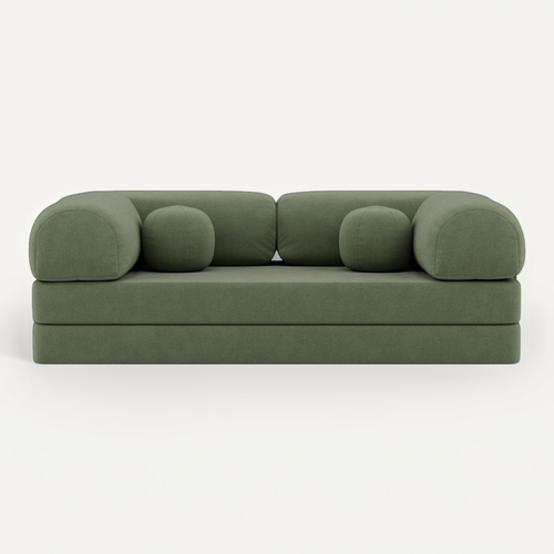 Canapé Droit Convertible 3 Places Nebula En Velours Texturé Vert Sauge