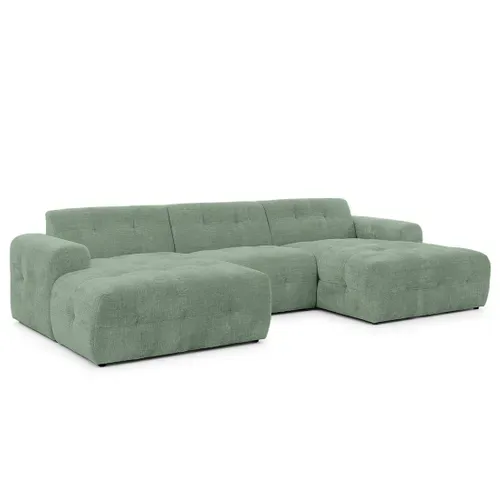 Diane - Canapé Panoramique En U 6 Places En Velours Texturé - Vert Sauge