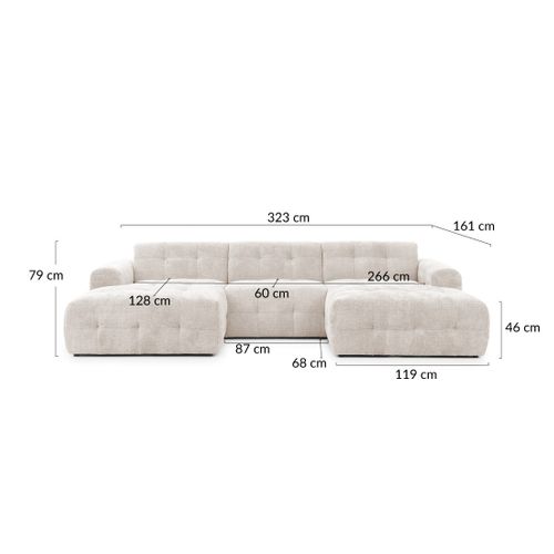 Diane - Canapé Panoramique En U 6 Places En Velours Texturé - Vert Sauge