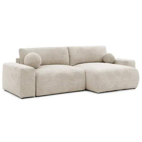 Canapé Angle Réversible Convertible 4 Places Constance En Velours Texturé Beige