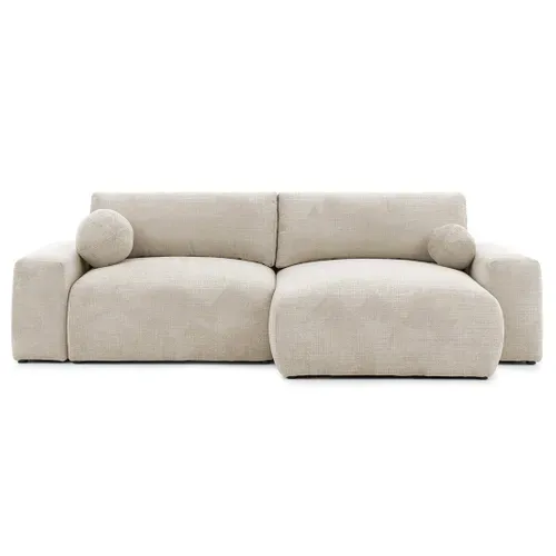 Canapé Angle Réversible Convertible 4 Places Constance En Velours Texturé Beige