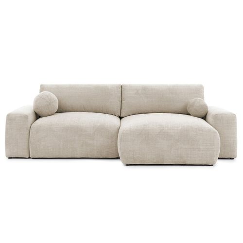 Canapé Angle Réversible Convertible 4 Places Constance En Velours Texturé Beige