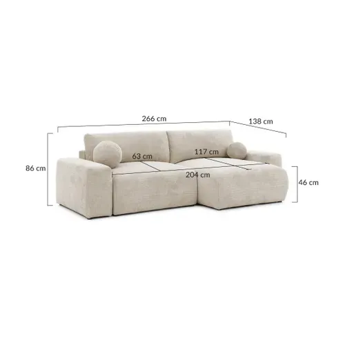 Canapé Angle Réversible Convertible 4 Places Constance En Velours Texturé Beige