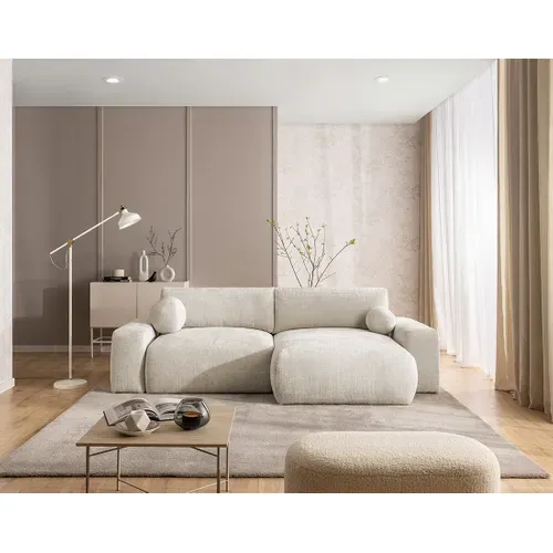 Canapé Angle Réversible Convertible 4 Places Constance En Velours Texturé Beige