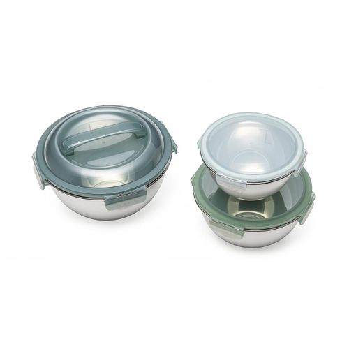 Set De 3 Bols Inox Avec Couvercles Hermétiques - "pique-nique"