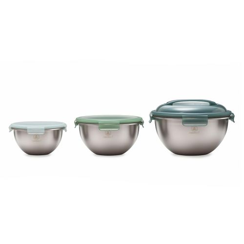 Set De 3 Bols Inox Avec Couvercles Hermétiques - "pique-nique"