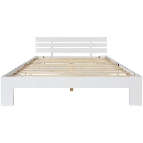 Lit Double En Bois Massif De Pin Fsc Avec Tête De Lit Et Sommier à Lattes 200x140, Blanc