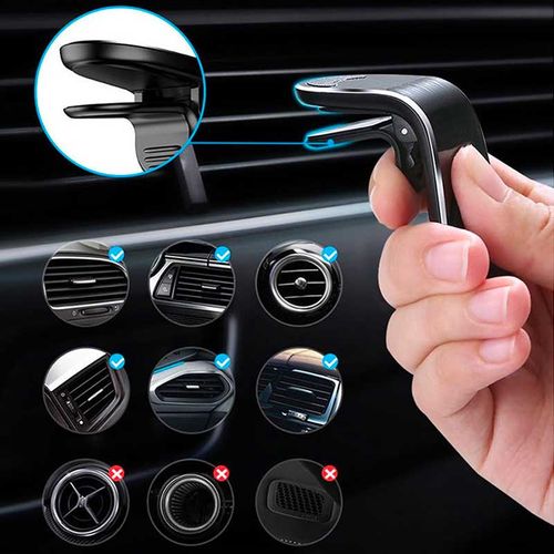 Support Téléphone Magnétique Pour Voiture - Fixation Sur Grille D'aération, Universel, Noir, Neuf
