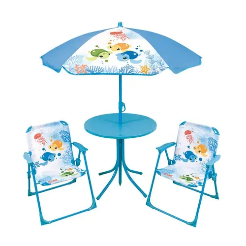 Set De Jardin Ma Petite Carapace : 1 Table Ronde, 2 Chaises, 1 Parasol Pour Enfant
