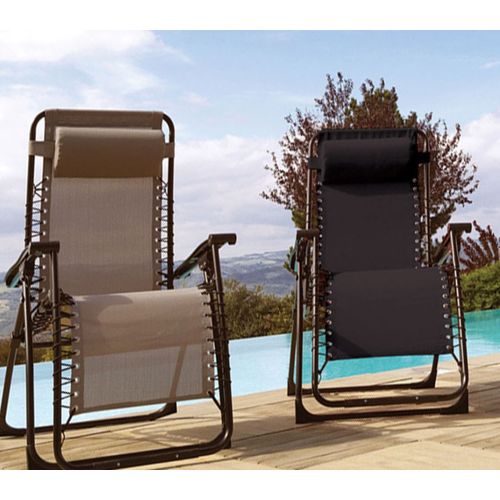 Lot De 2 Fauteuils Relax En Acier - Pliant - Gris Anthracite - Palavas