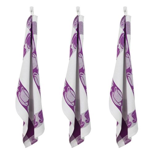Lot De 3 Torchons Nid D'abeilles 50x70cm Mauve -  "carré"