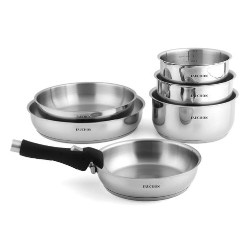 Set 7 Pièces Casseroles et Poêles Amovibles Inox 18/8 Induction