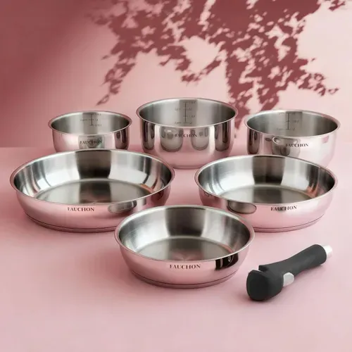 Set 7 Pièces Casseroles et Poêles Amovibles Inox 18/8 Induction