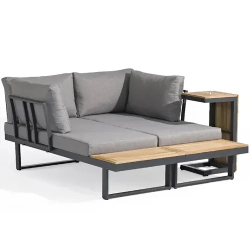 Tokyo - Salon De Jardin 4 Places En Bois D'acacia Et Aluminium Modulable - Gris