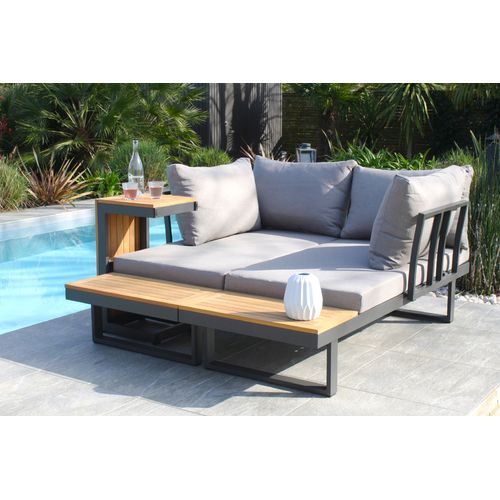 Tokyo - Salon De Jardin 4 Places En Bois D'acacia Et Aluminium Modulable - Gris