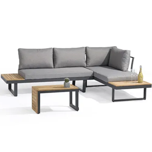 Tokyo - Salon De Jardin 4 Places En Bois D'acacia Et Aluminium Modulable - Gris