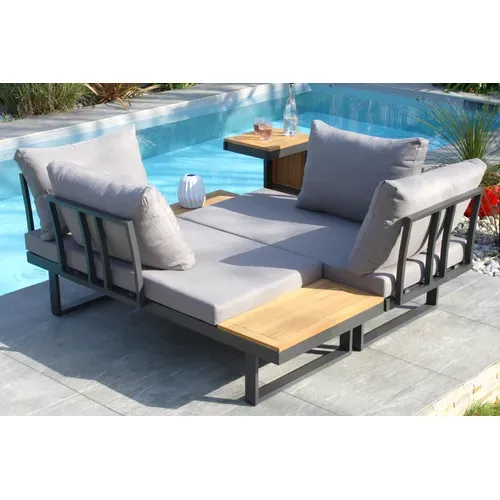 Tokyo - Salon De Jardin 4 Places En Bois D'acacia Et Aluminium Modulable - Gris