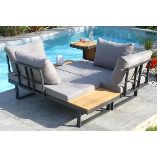 Tokyo - Salon De Jardin 4 Places En Bois D'acacia Et Aluminium Modulable - Gris