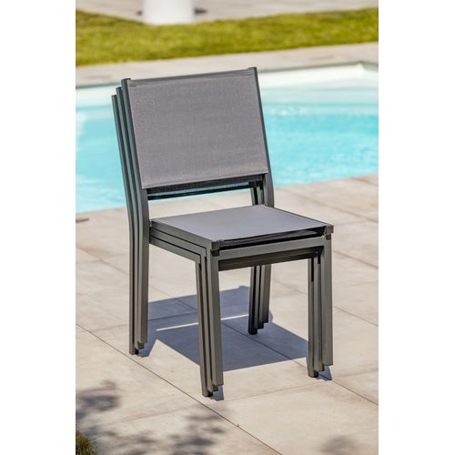 Chaise De Jardin Empilable En Alu Toile Plastifiéee - Gris Anthracite - Tolede