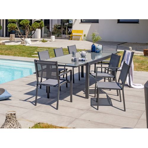 Chaise De Jardin Empilable En Alu Toile Plastifiéee - Gris Anthracite - Tolede