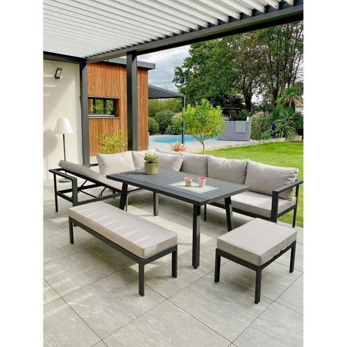 Ensemble Repas De Jardin Antalya 9 Places En Aluminium - Gris Anthracite